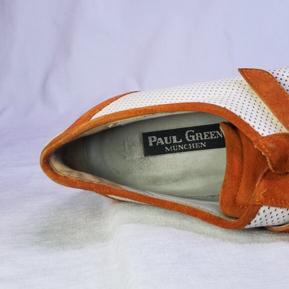 Paul Green White Orange Leather Sneakers Women's size 7 - Picture 5 of 8